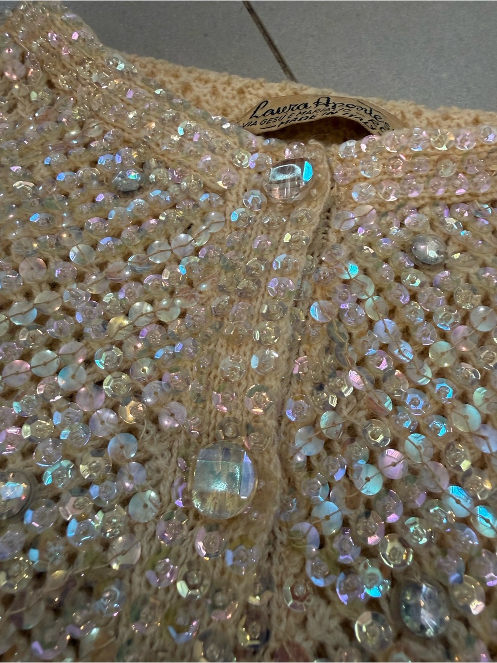 VINTAGE Sequined Cream Sparkle Women's Sweater - Picture 15 of 15